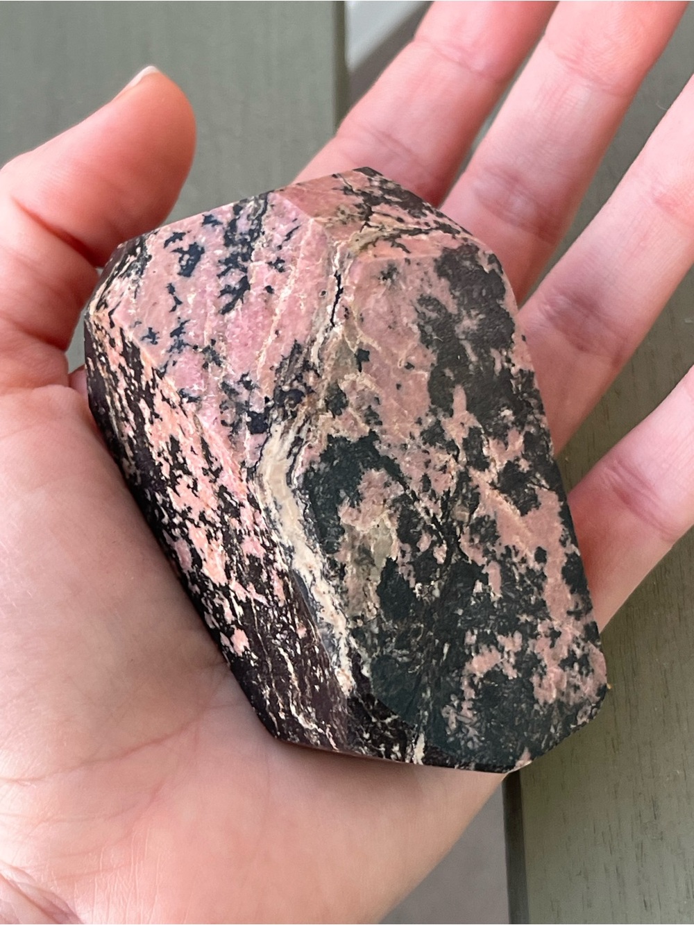 Rhodonite Crystal Pink and Black Veining